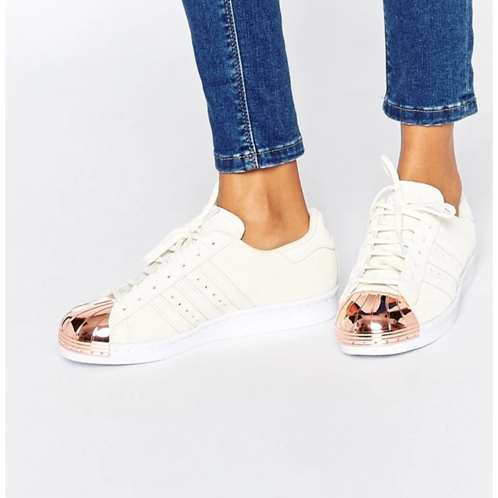 Adidas Women's White and Rose Gold Sneakers